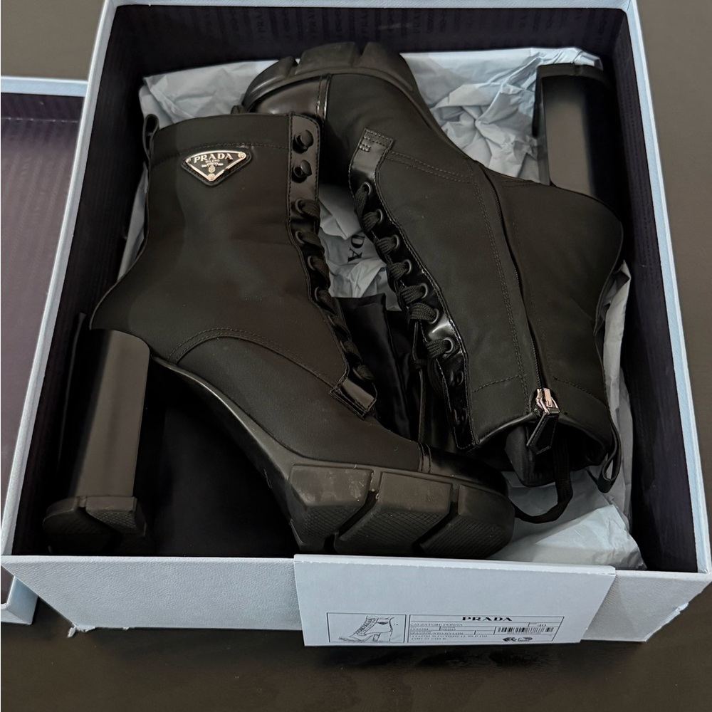 Prada leather amp nylon hiker lace up booties